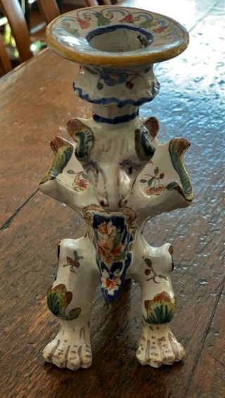 French Faience " Dragon " Candlestick Holder