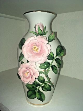 Porcelain Vase With Raised Rose,  Celestial Rose By Rosanne Sanders,  Lmtd Edition