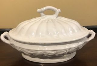 Antique White Ironstone Covered Serving Dish Elsmore & Forster Wheat Pattern