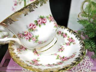 Royal Albert Tea Cup And Saucer Pink Roses Dimity Rose Teacup Thick Gold Gilt