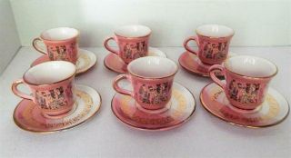 Set Of 6 Demitasse Cups And Saucers With 24k Gold Trim Hand Made In Greece -