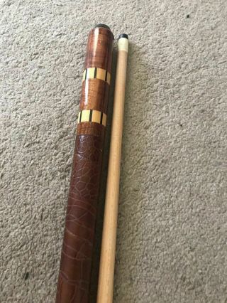 Vintage Custom Billiards Pool Cue: Curly Maple Stacked Leather Wrap Index Rings