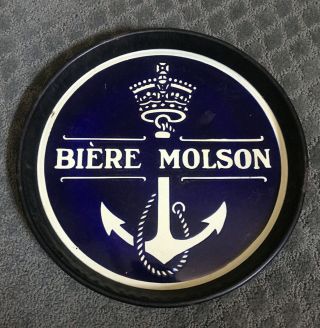 Biere Molson Tray Enamel Porcelain Sign Style Anchor Crown Antique Vtg Beer