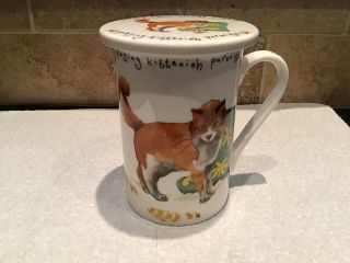 Kent Pottery Cat Mug/cup With Lid.  ”hiding In Muddy Boots”
