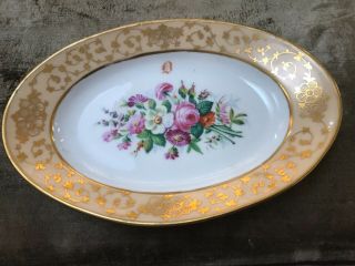 Antique Old Paris Porcelain Hand Painted Flowers Small Serving Platter Mono