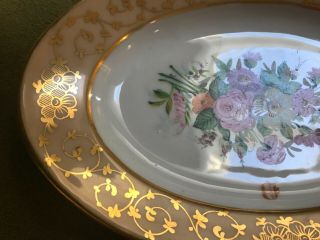 Antique Old Paris Porcelain Hand Painted Flowers Small Serving Platter mono 3