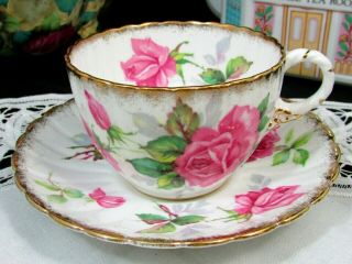 Royal Stafford Pink Berkeley Rose Flower On Handle Tea Cup And Saucer