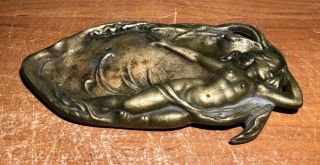 Antique Bronze Or Brass Nude Lady Mermaid Tray - Vantiy