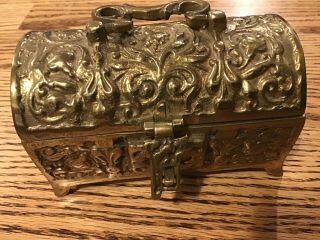 Antique Heavy Brass Hinged Jewelry Box Made In Belgium Trunk Chest Box