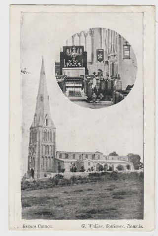 Old Card Raunds Church 1906 Little Harrowden Northampton Wellingborough
