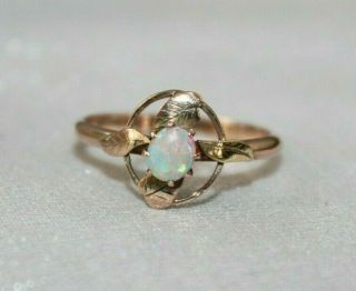 Antique Victorian 9 Ct Solid Rose Gold Fire Opal Ring With Leafy Detail 7.  5