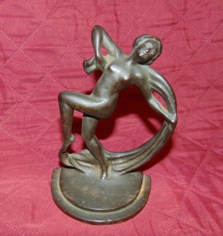 Art Deco Nude Dancer Cast Iron Bookend Old Figural Decorative Statues Figurine
