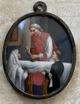 Antique Old Porcelain Hand Painted Portrait Catholic Saint