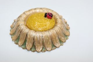 Adorable Sunflower And Ladybug Trinket Box Base Metal With Hand - Painted Enamel