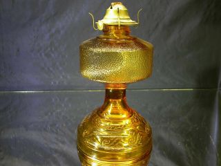 Vintage Amber Glass Kerosene Oil Table Lamp With 2 Eagle Burner