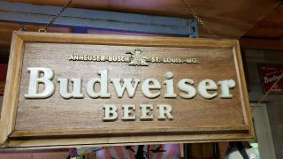 Rare Vintage 1940s Budweiser Beer Bar Wood Sign Light 2 Sided 3 - D Anheuser Busch