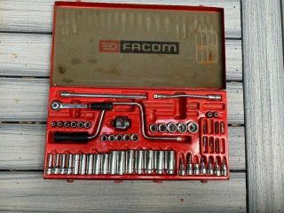 Vintage Facom Socket Set Metric 3/8 " Square Drive,  Bits,  Extension,  Ratchet
