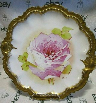 Antique Coronet Limoges France Artist Signed Pink Rose Gold Plate Euc