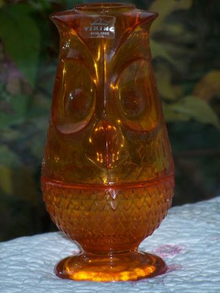Rare Orange Vintage Viking Glass Owl Fairy Lamp Glimmer Candle Holder Cond.