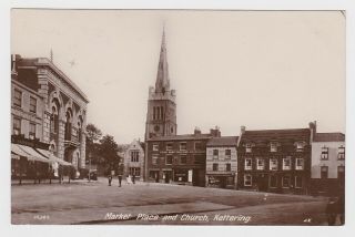 Old Real Photo Card Kettering Market Place 1910 Y.  M.  C.  A.  Northampton