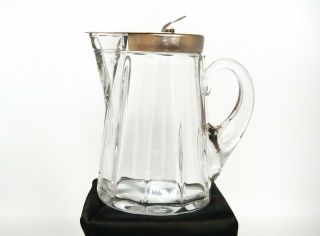 Antique Heisey Clear Glass Syrup Pitcher With Pewter Top - -