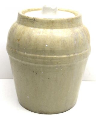 Vintage Storage Glazed Stoneware Crock 8 " Half Gallon Ceramic W/ Lid Primitive