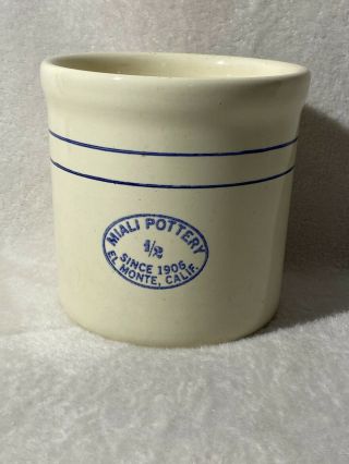 Miali Pottery 1/2 Gallon Crock Since 1906 El Monte California Vintage Stoneware