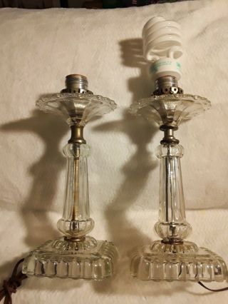Antique Vtg Small Clear Glass Boudoir Table Lamps Two No Shades