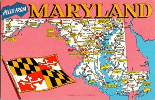 Hello From Maryland The Old Line State Vintage Map Postcard Standard View Card