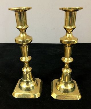Handsome Antique 19th C American Brass Push - Up Candle Sticks