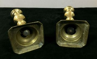 Handsome Antique 19th C American Brass Push - Up Candle Sticks 3