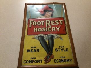 Vintage Porcelain/tin Foot Rest Hosiery Sign - 1930’s All 11 1/4”x17 1/4”