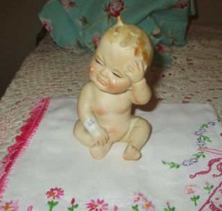 Vintage 1958 Tmj James Bisque Porcelain Crying Piano Baby Figurine July 4.  5 "