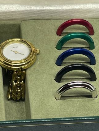 Vintage Gucci Bezel Watch Gold Plated With 15 Interchangeable Bezels