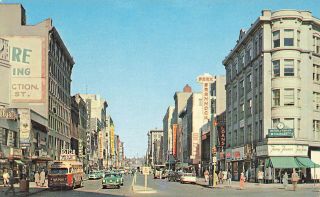 Syracuse Ny Salina Street Bus Astor Movie Marquee Storefronts Old Cars Postcard