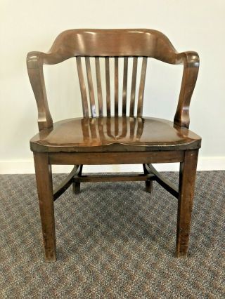 Vintage Wood Office Chair Arm Banker Desk Courthouse Lawyer Antique Oak Sikes 3
