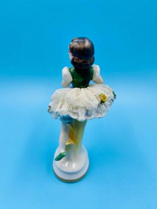 VTG RARE ANTIQUE Dresden Ballerina Girl w - Porcelain Lace – 4 3/4″/Art Deco/Gift 2
