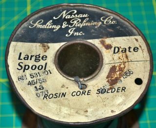 1 Vintage Nassau Solder RM531301 45/55.  070 Rosin Core Spool 3lb 10oz 2