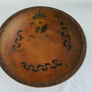 Vintage Munising Primitive Stenciled Wooden Bowl Out Of Round 8.  5 " X 9 "