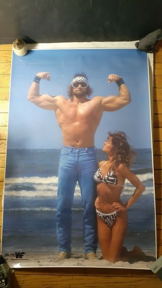 Vintage 1986 Wwf Miss Elizabeth Macho Man Poster Bikini Beach 23x35 " Wrestling