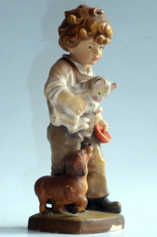 W.  U.  M.  Heinzeller Oberammergau Boy Dog Carved Figure