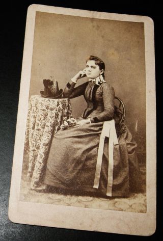Cdv Photo Portrait 1 Of Lovely Seated Woman With Fancy Hat By A.  R.  Houskeeper
