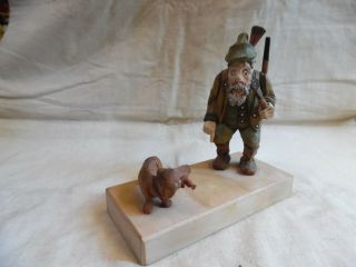 Vintage Wood Carving Hunter With Dachshund Dog Made In Germany