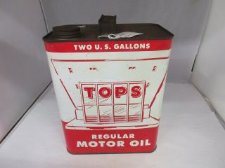 Vintage Advertising Tops Motor Oil Two 2 Gallon Can Tin A - 256