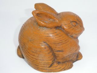 Vintage Hand Carved Wood Fat Rabbit Bunny Folk Art Figurine