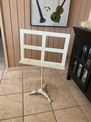 Antique Wood and Metal Sheet Music Stand - Cast Iron Base - Adjustable - Vintage 2