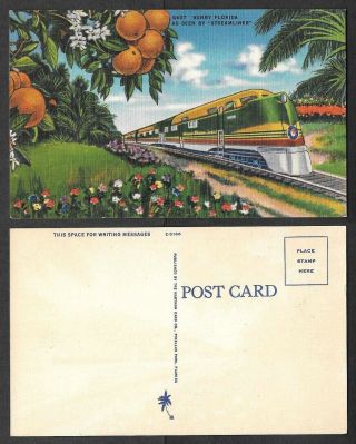 Old Railroad Postcard - Streamliner Locomotive In Sunny Florida
