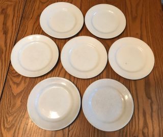 7 Antique Vintage White Ironstone 6 1/2 " Plates Various Makers Crazed Brown