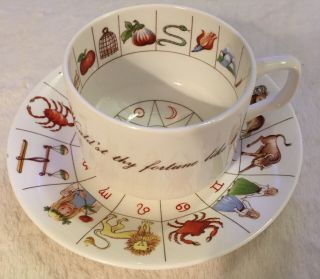 Vintage Royal Kendal Staffordshire England Cup & Saucer Zodiac Fortune Pattern
