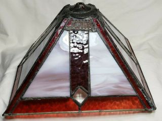 Antique Arts and Crafts Mission Style Slag Stained Glass Lamp Shade 2